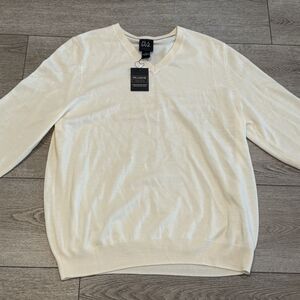 Jos. A. Bank Sweater 100% Merino Wool Mens XXL V-Neck Cream Traveler Golf NWT